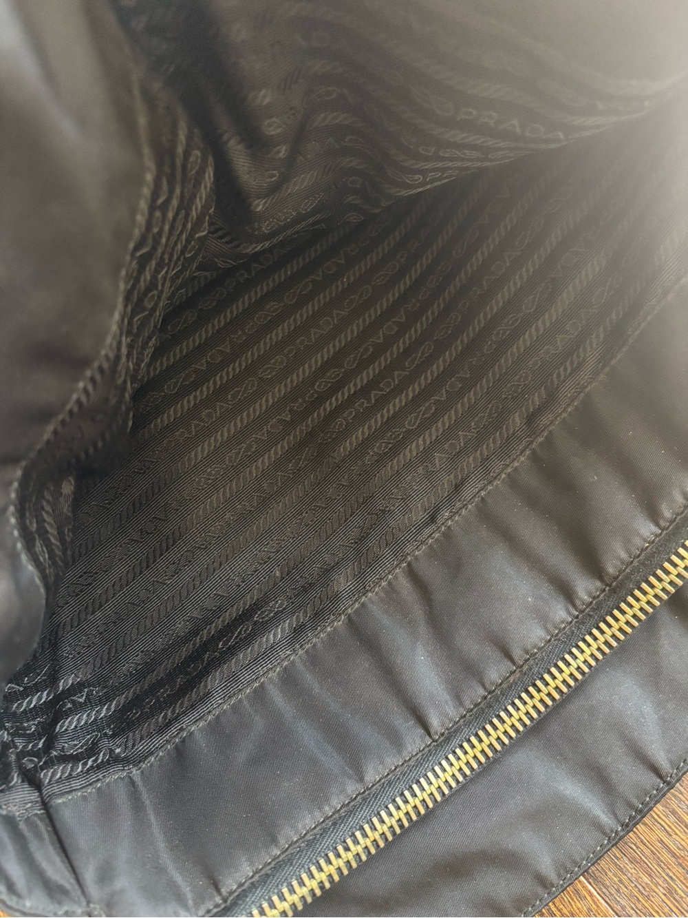 Authentic Prada Black Nylon Shoulder Bag with Gold Chain Straps - Picture 5 of 7